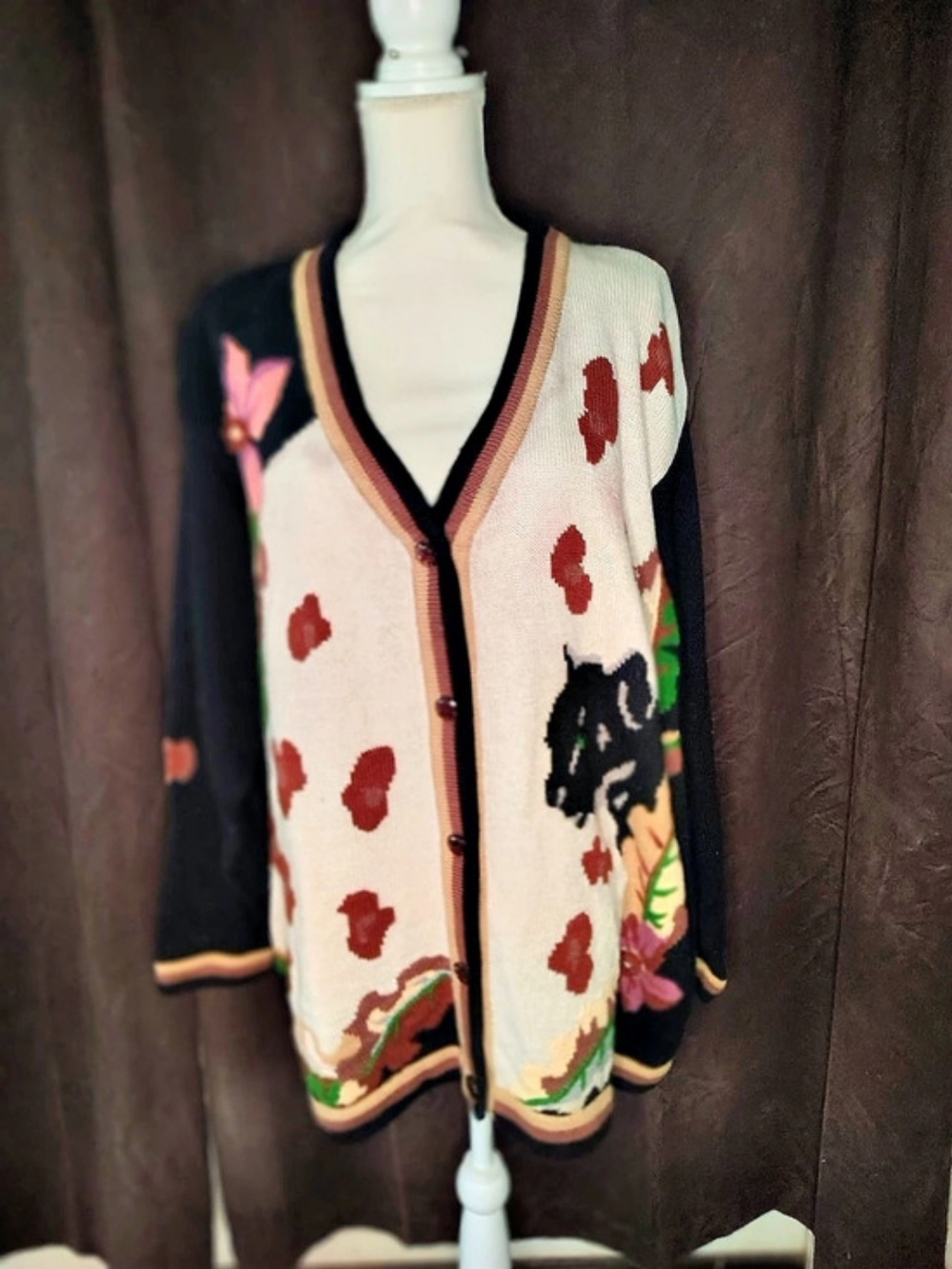 Storybook Knits Floral Cat Cardigan Size 3X Like New